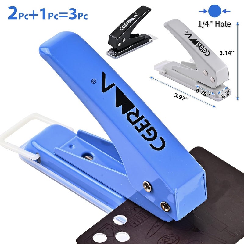 Cgerma Single Hole Puncher, 3 Pack ，1/4" Hole, 50% Labor Savings, Heavy Duty Metal Punch, 15 Sheet Capacity, for ID Cards, Chipboard, Art Project, Crafts Easy Punching - Image 5